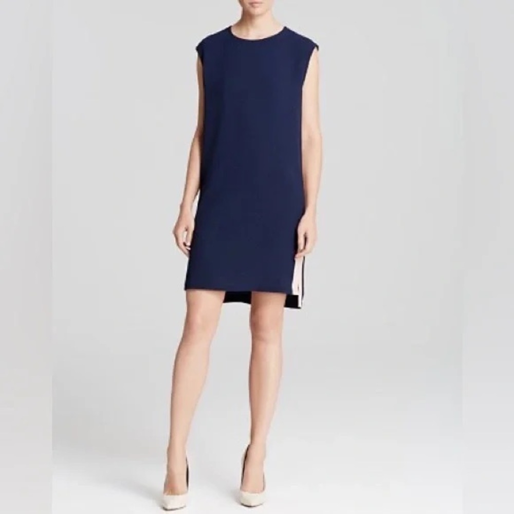 Rebecca Minkoff Lars Crepe Colorblock Shift Dress Navy Pink